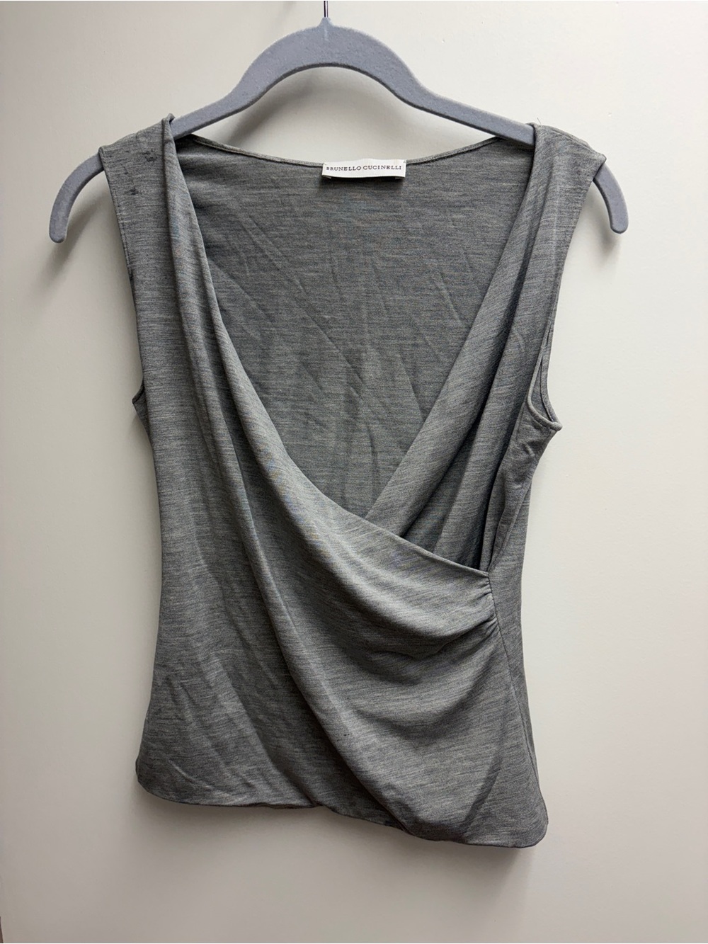 Vintage Brunello Cucinelli Grey Silk Wrap Tank Top Size L - Damaged